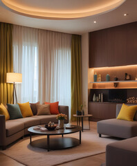 Cozy living room with modern furniture and stylish decor in an elegant home setting