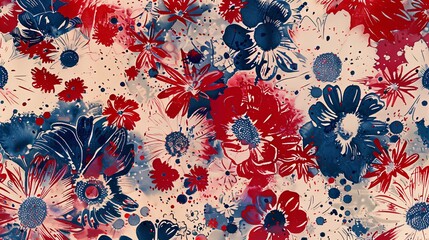 US Patriotic Summer Blooms - Memorial Day Red White Blue Background Banner