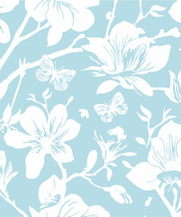 Floral seamless pattern with big flowers and  Vector illustration.