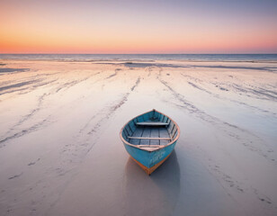 boat on the beach at sunset