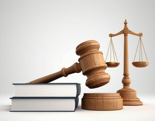 gavel, libra, and law books 3d rendered 