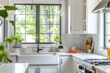 Modern kitchen interior design with natural light