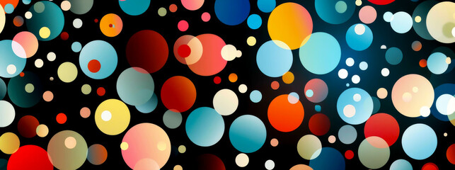 A colorful background with many small circles of different colors. The circles are arranged in a way that creates a sense of movement and energy. Scene is vibrant and lively