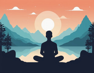 Meditative Silhouette by the Lake at Sunrise