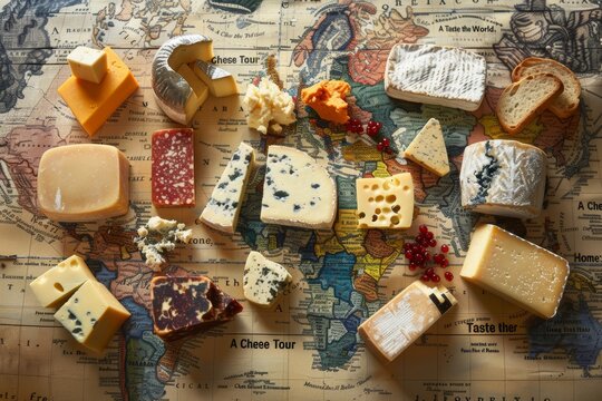 Taste the World: A Cheese Tour from Home Featuring Global Cheeses on a Map Backdrop