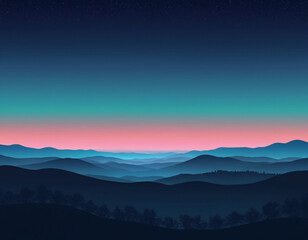 colorful gradient landscape with mountains digital art
