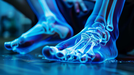 A pair of blue feet with a skeleton inside
