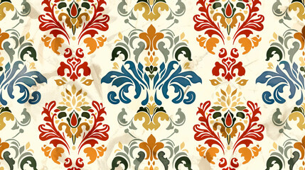 A colorful floral patterned wallpaper with a blue and yellow design. The wallpaper is very ornate and has a lot of detail