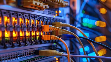 A technician is installing a new network cable in a server room.