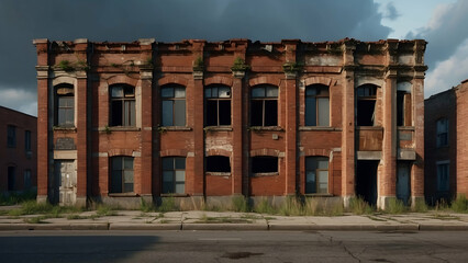 Fototapeta premium Dilapidated red brick building facade