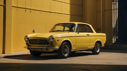 Naklejka premium Classic yellow vintage car parked outdoors
