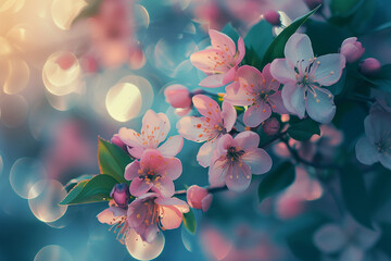 A spring bokeh flowers greens blues and pinks flower
