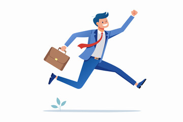 Business milestones - Businessman jumping in air reaching milestone with briefcase in hand. Vector illustration with white background