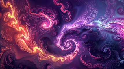 Vivid hues of purple and blue fractals intertwine in a mesmerizing aquatic dance. Generative AI