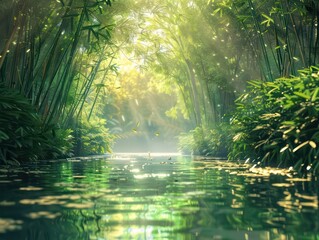 realistic bamboo forest with vivid green colors