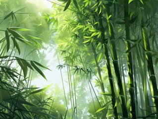 realistic bamboo forest with vivid green colors