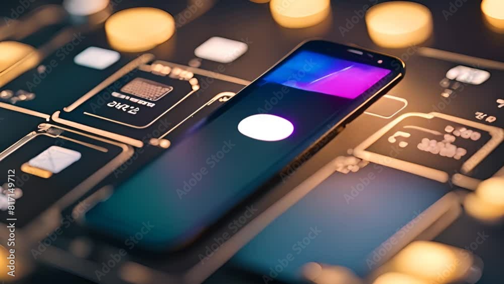 Poster smartphone displaying app on dark background generative ai