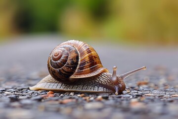 Close-up of Snail on Pebbled Pathway