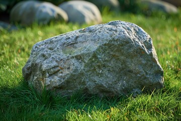 Large Boulder in Sunlit Grassy Field