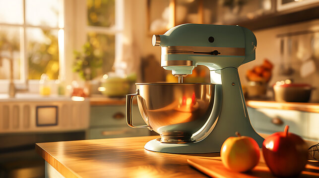 Dough kneading machine on table in the kitchen, Kitchen utensile bread preparation utensil tool mixing