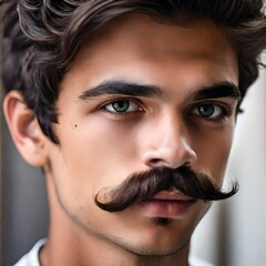 Detail of a young man's gelled mustache