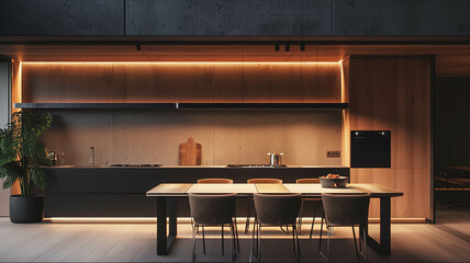 minimalist dining space with clean lines and a monochromatic color scheme