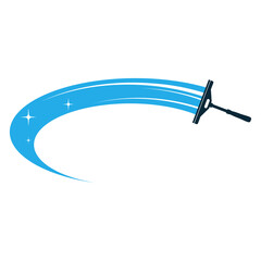 Window cleaning scraper and water trail. Cleaning and order in the house symbol