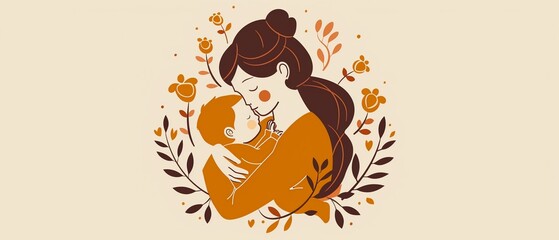A logo template of a mother and baby in a tender hug, with clean lines and a heartwarming style 8K , high-resolution, ultra HD,up32K HD
