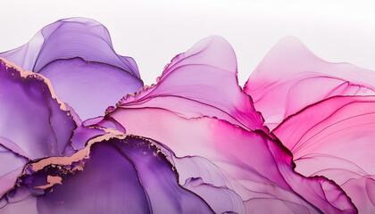 Abstract pink and purple splash of paint on white background. Alcohol ink illustration. Modern art.
