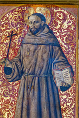 Naklejka premium Painting of Saint Francis of Assisi. Peinture de Saint François d'Assise. Italie