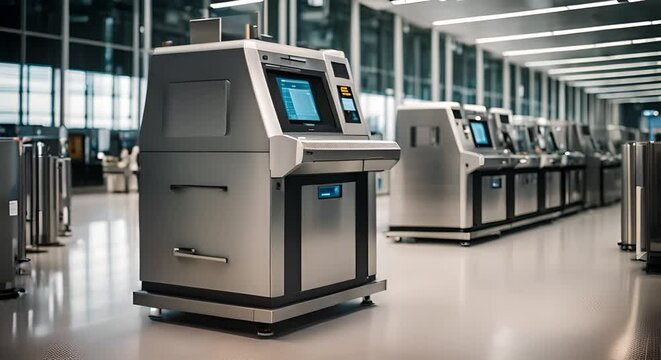 X-ray machines at a security checkpoint at the airport.