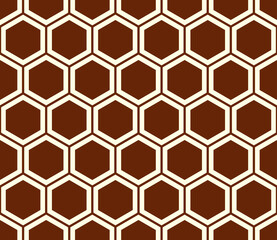 Obraz premium Abstract vector background. Seal Brown color on matching background. Simple hexagon pattern with inner solid cells. Large hexagon shapes. Seamless pattern. Tileable vector illustration.