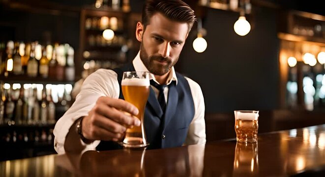 Serving beer in a pub.