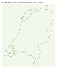 Netherlands plain country map. Medium details. Outline style. Shape of Netherlands. Vector illustration.