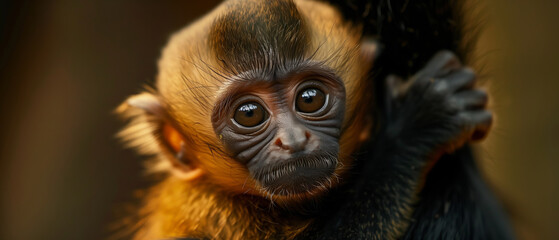 Obraz premium A baby monkey clinging to its parent