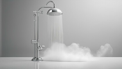A subtle scene showing steam rising from a modern shower. The background is a smooth,