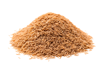 A pile of brown rice grains isolated on a transparent background.