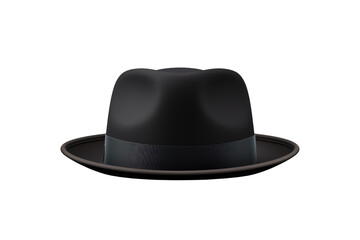 Black fedora hat isolated on black background.