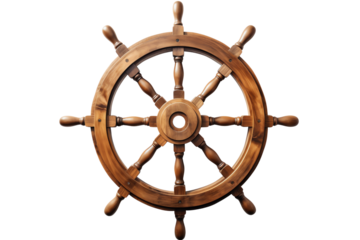 Classic wooden ship steering wheel. isolated on black background