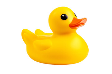Cute yellow rubber duck isolated on white background.