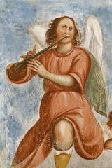 Angel musicians. Anges musiciens.  Fresques de la voûte de l’Église San Nicola di Myra à...