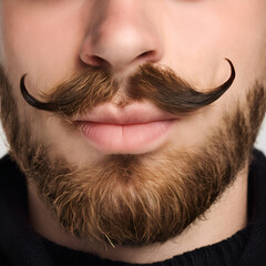 Detail of a young man's gelled mustache