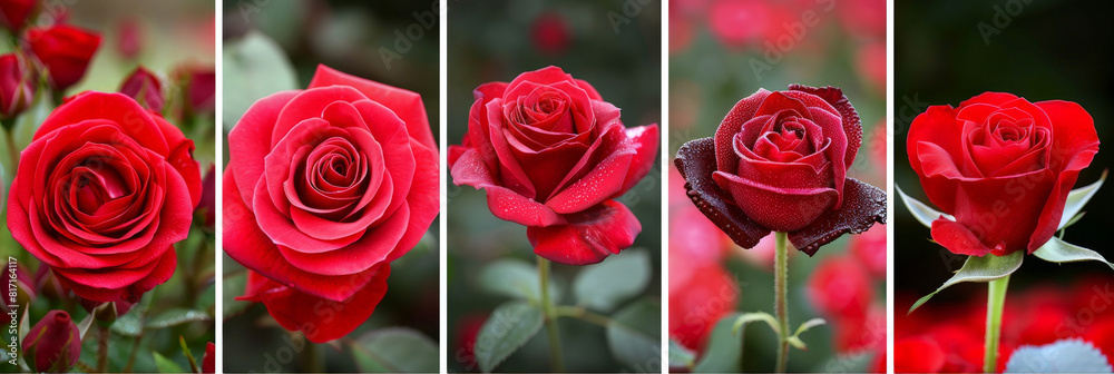 Aufkleber a collection of red roses in various shades and hues is arranged in a vibrant collage. each rose sho