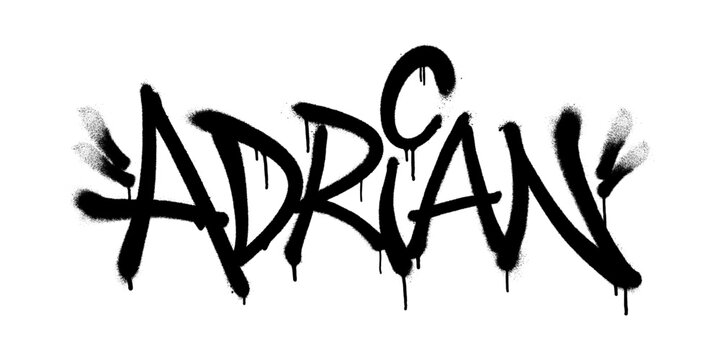 Sprayed Adrian name with overspray in black over white. Vector illustration.