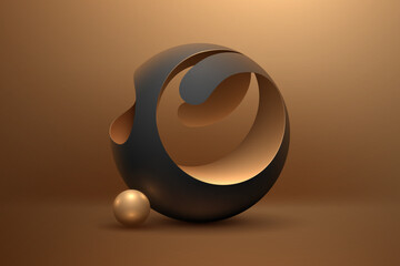 Abstract black and gold spheres background