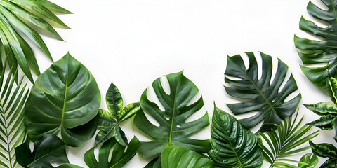green tropical palm leaves monstered on white background green tropical palm leaves monstered.