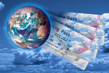 Airline boarding pass tickets concept with elements furnished by NASA