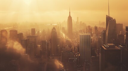 Vintage cityscape at dusk, iconic landmarks in sepia tones, Vintage, Sepia, Illustration, Nostalgic ambiance