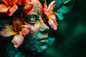 Portrait poétique, visage de femme et fleur