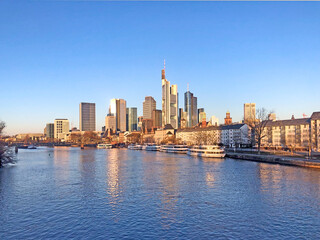 Frankfurt skyline with river Main in morning light
